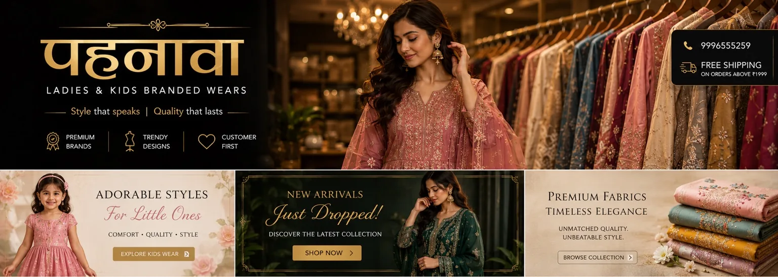 Pehnawa ladies and kids wear new-arrivals promotional banner